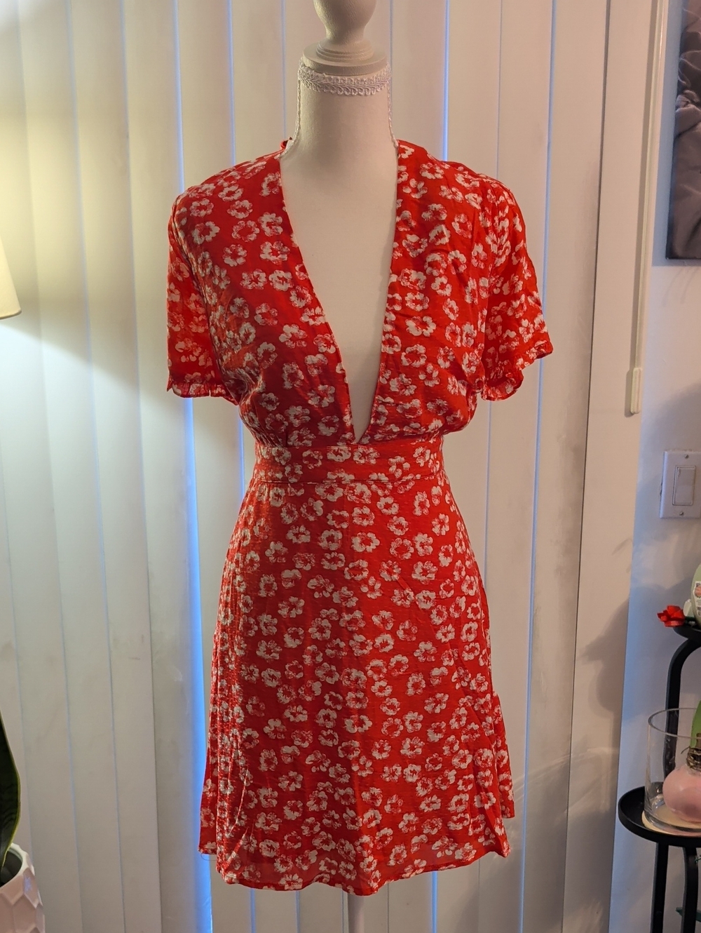 Lulu's Orange Floral V-Neck Mini Dress
